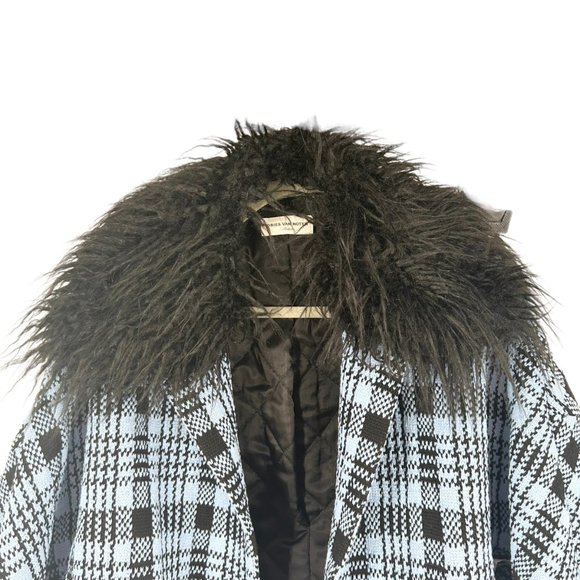 NWT Dries Van Noten Blue Plaid Faux Fur Lined Hooded Open Jacket - Picture 3 of 9